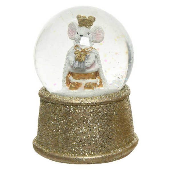 Χριστουγεννιάτικη Διακοσμητική Χιονόμπαλα Χρυσή με Ποντίκι - Αρσενικό (9.5cm)
